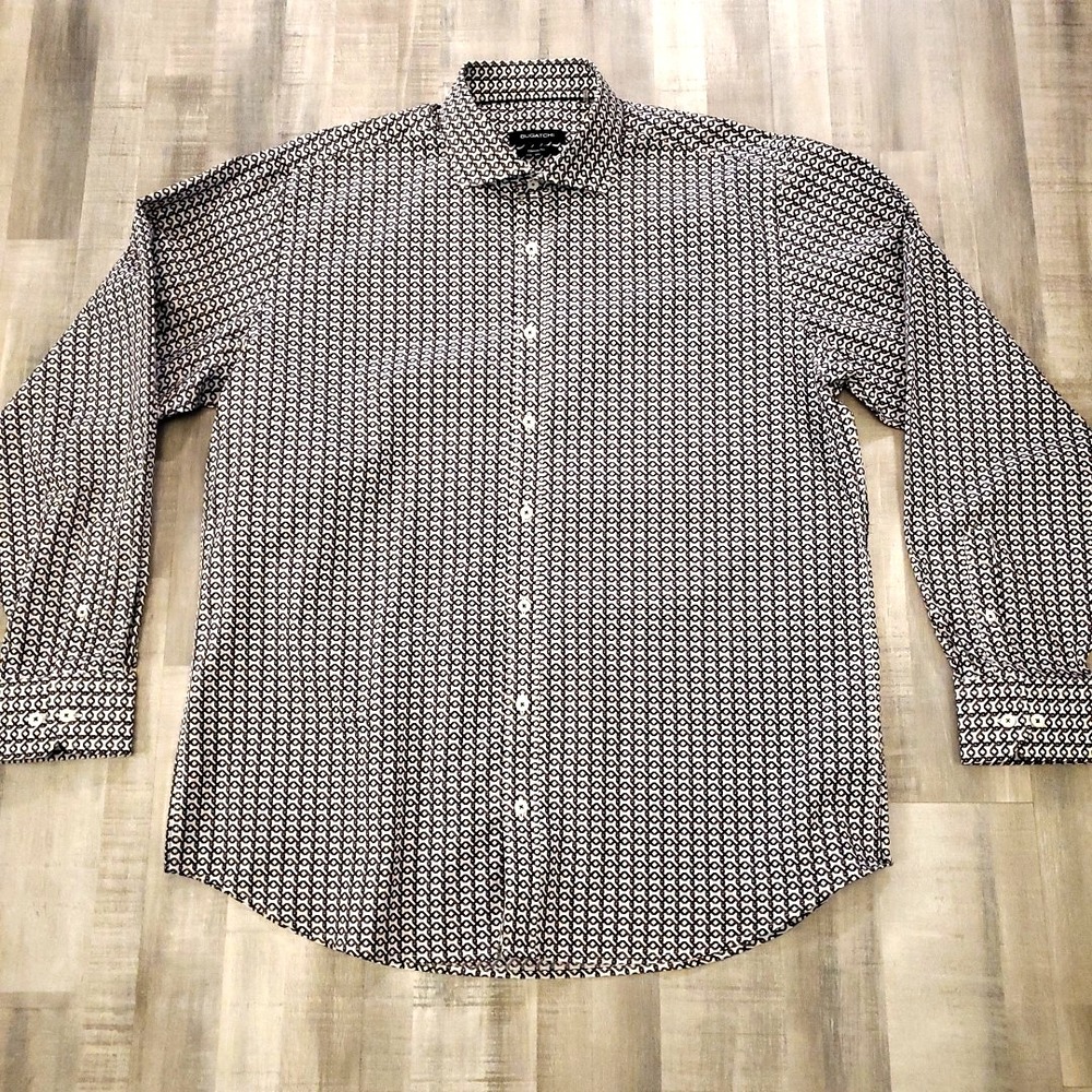 Bugatchi XL Long Sleeve Designer‎ Button Up Flip Cuff Dress Shirt Graphic Print